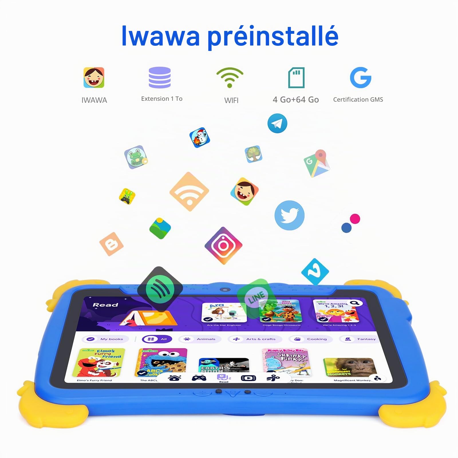 C idea Tablette pour Enfants de 3 à 7 Ans, écran Incell HD 10,1 Pouces, Android 13, Batterie 6000 mAh, Apprentissage, Tablette éducative pour Enfants de Moins de 12 Ans, Bleu