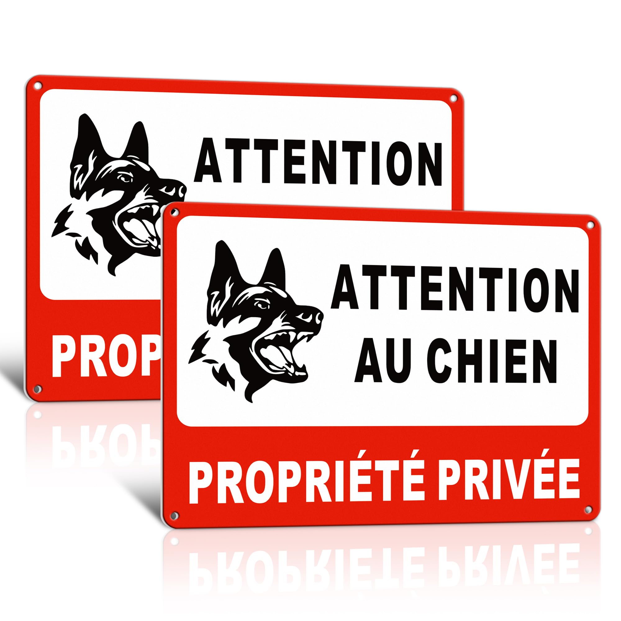 Pancarte Attention Au Chien Propriété Privée Vidéo Surveillance - Panneau Aluminium Réfléchissant 30x20cm