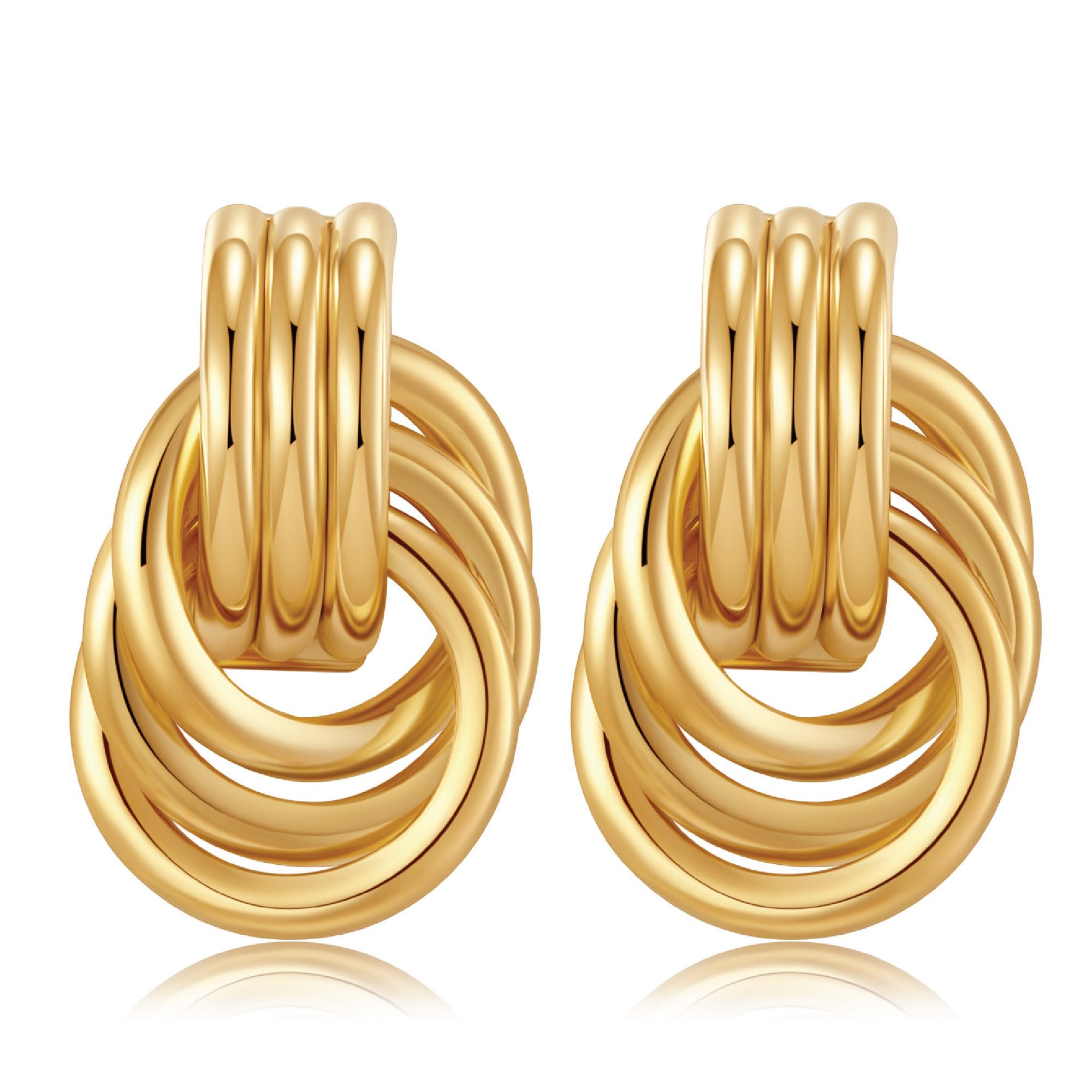 shinelab 14K Gold Plated Chunky Gold Earrings for Women Knot Link Circle Geometric Drop Dangle Earrings Studs Trendy Jewelry