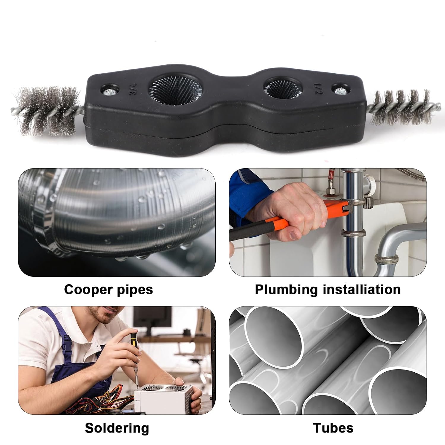 4-in-1 Copper Tubing Brush for 1/2-3/4 in Pipe,2 Pack
