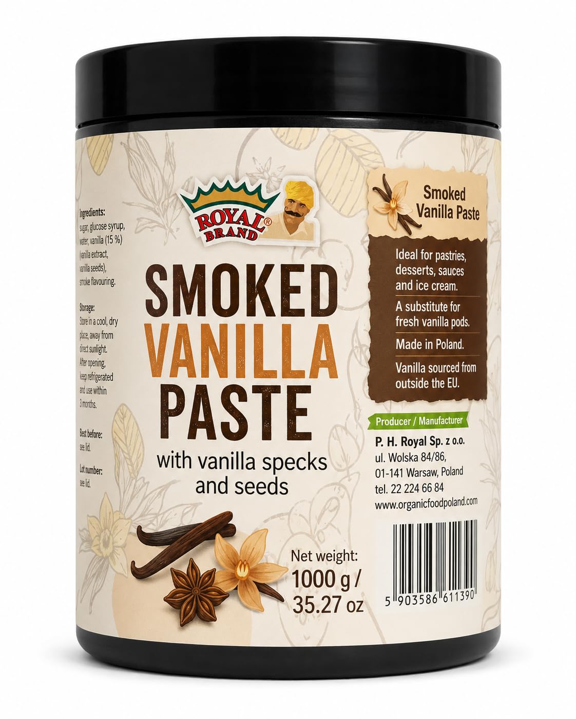 Royal Brand Geräucherte Vanillepaste, Handgemacht, Konzentrierter Vanilleextrakt, 1 kg