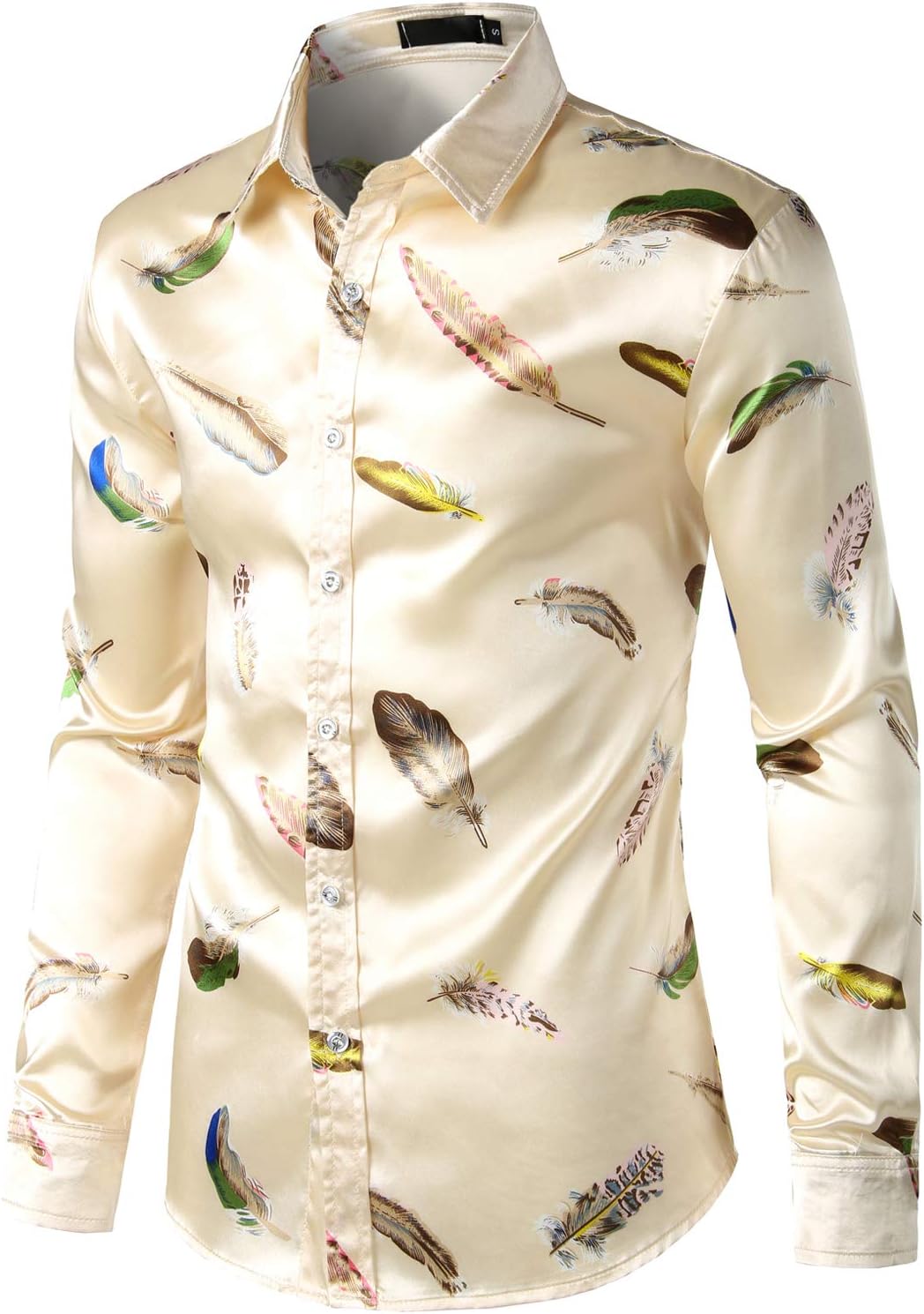 ZEROYAA Men's Hipster Printed Silk Like Satin Button Up Dress Shirt for Party Prom - Image 3