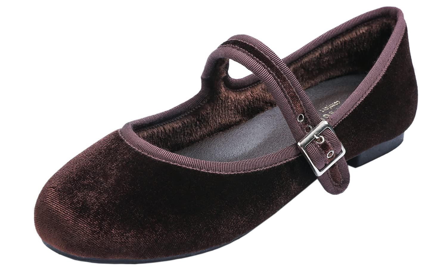 Feversole Velvet Mary Jane Halbschuhe,Flach Freizeit Tanzschuhe