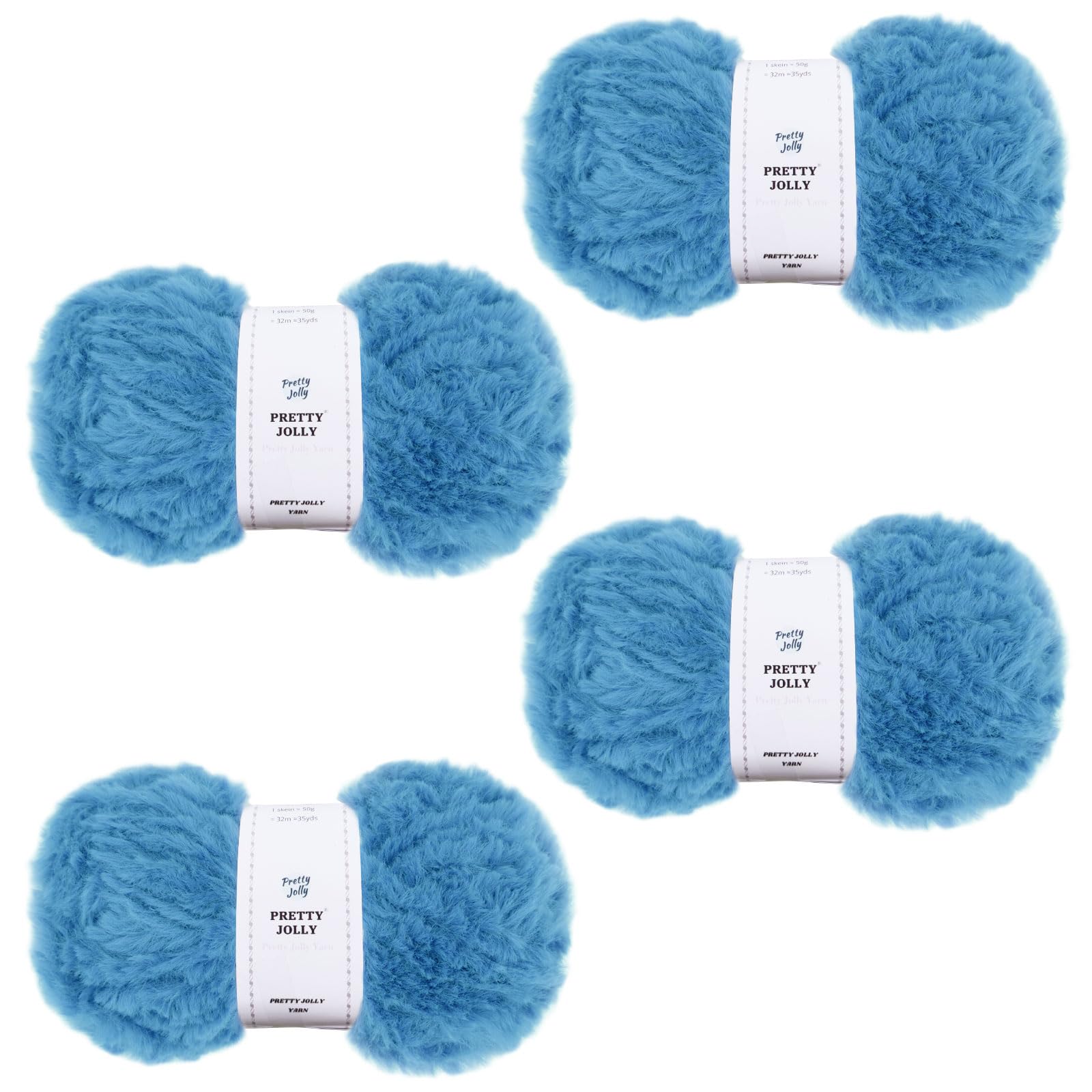 Pretty Jolly 4 Balls Faux Fur Yarn Super Soft & Fluffy, Crochet & Knitting, Chunky Eyelash Yarn (Peacock Blue)