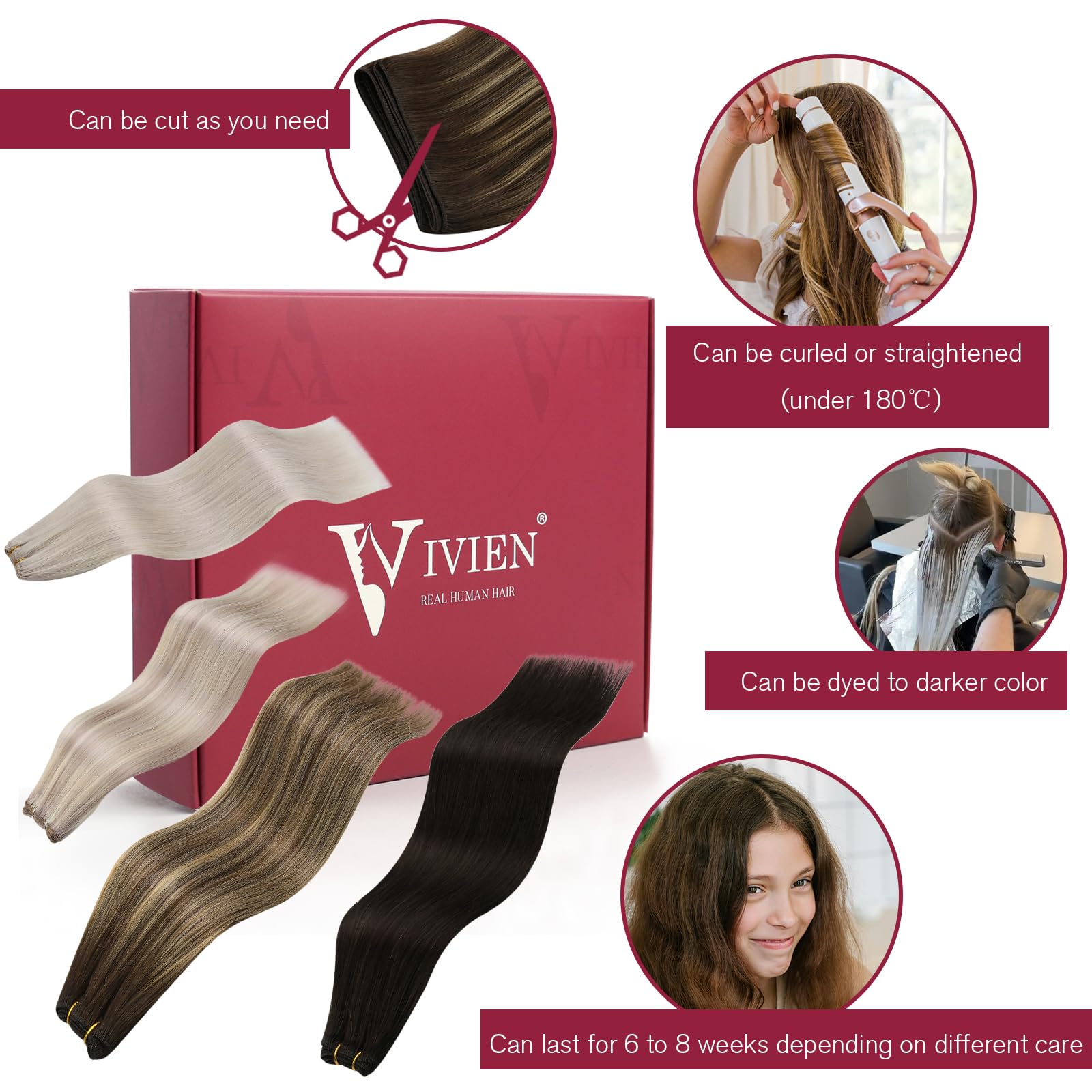 Vivien Extensions Echthaar Tressen Blond 45cm Remy Menschliches Haar Extensions Weft Platinblond für Frauen 100g #60
