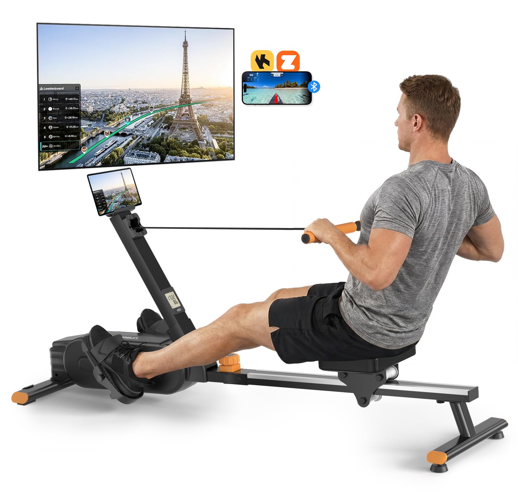 2026update Magnetic Rowing Machines for Home,Rower Machine with 16 Levels,Powerful Silent Magnetic Resistance,350lbs Weight Capacity,LCD Monitor,Silent Rail System,Row Machine for Home Gym Exercise Black
