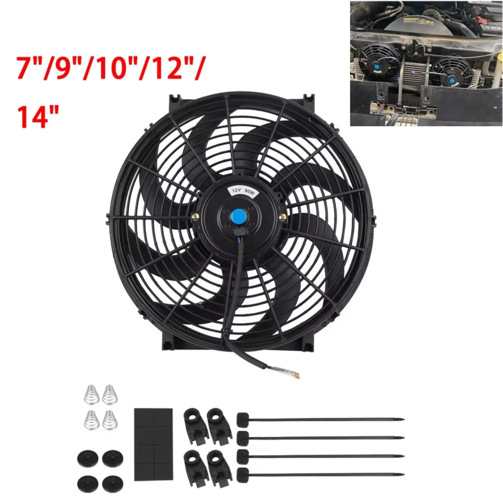 Universale 7/9/10/12/14/Pollici 12V 80W 2100RPM Auto Aria Motore Cabina Ventola Di Raffreddamento Del Radiatore Con Lame Elettrico Kit Di Raffreddamento Elettrico Radiatore Per Auto(12inch)