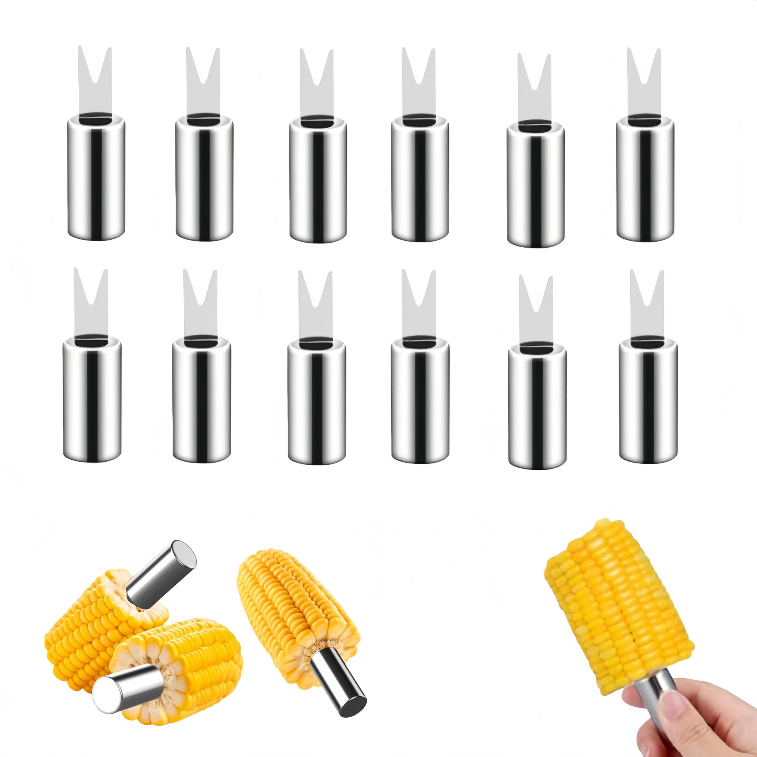 Forchette per mais in acciaio inossidabile, supporto per pannocchie, spiedini per pannocchie, forchette per frutta, cibo, forchette per mais, forchette per mais, utensili da cucina per barbecue