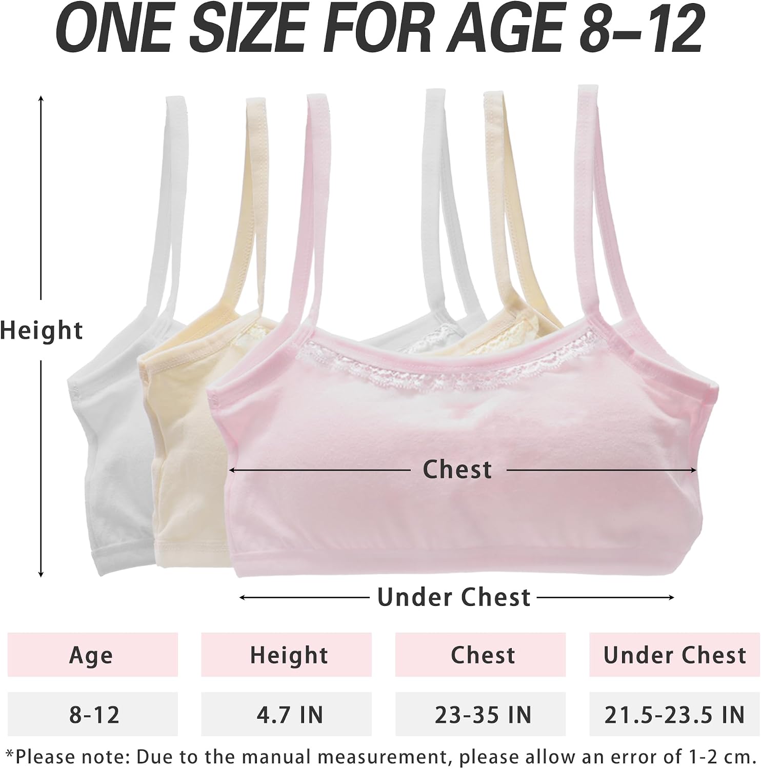 FreeNFond Girls Padded Training Bra for 8-10, CottonTraining Bras for Girls 10-12 with Removable Padding, 5 Pack