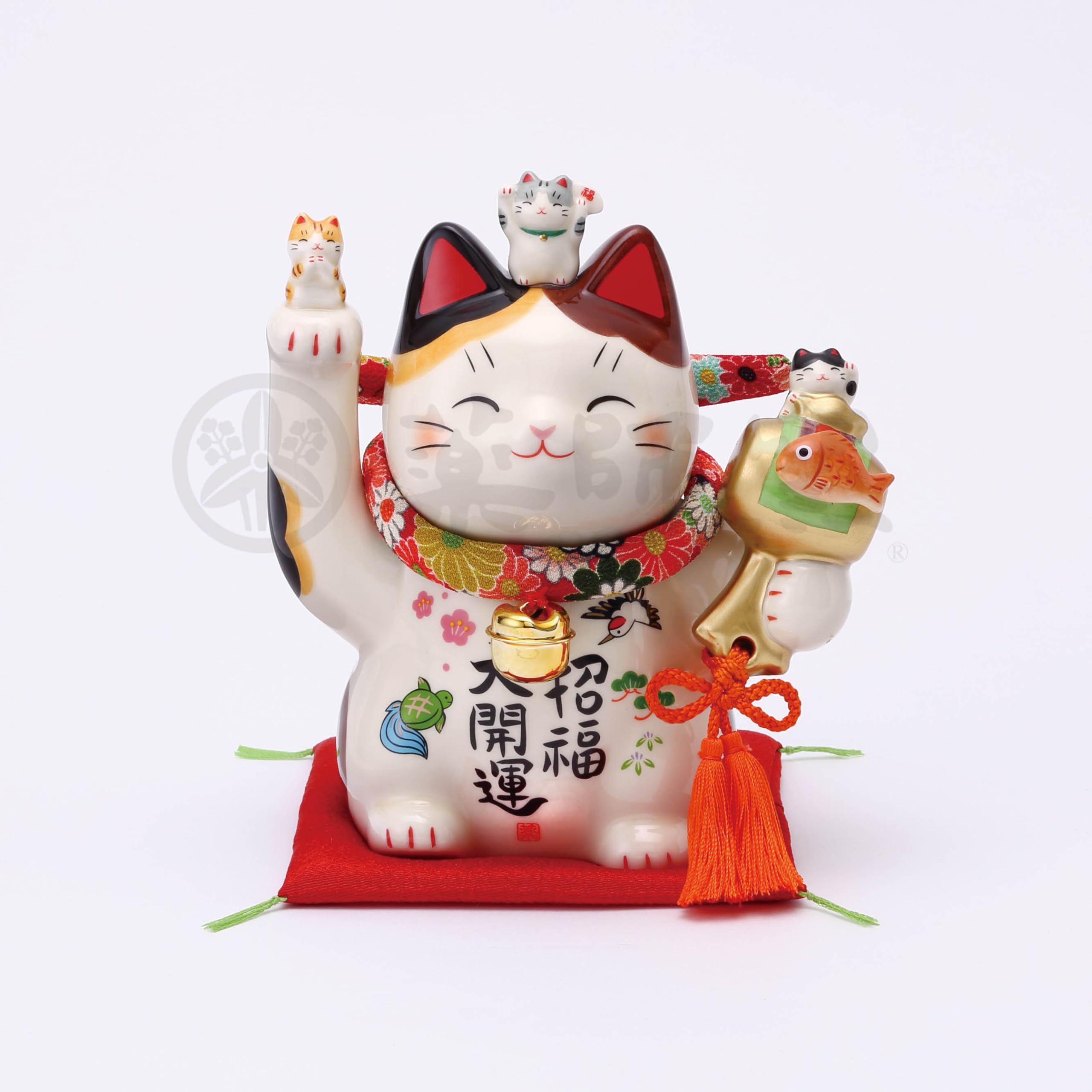 Amazon.co.jp: 彩堂窯 置物 白 6号 薬師窯 彩絵招福大開運 招き猫 