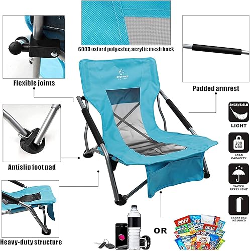 Miniatura 3 de HITORHIKE Silla plegable de concierto de playa con eslinga baja, compacta y resistente, con reposabrazos, bolsa de almacenamiento y respaldo de