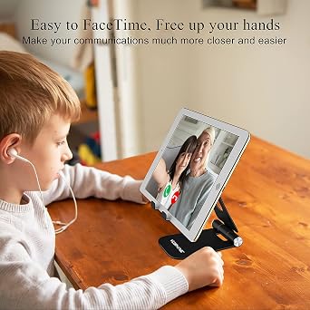 YOSHINE Cell Phone Stand, Upgraded Phone Stand for Desk, Adjustable Tablet Stand, Foldable Portable Aluminum Phone Holder, Cradle, Dock for All iPhone Smartphones and iPad Tablets(4-13in) - Black