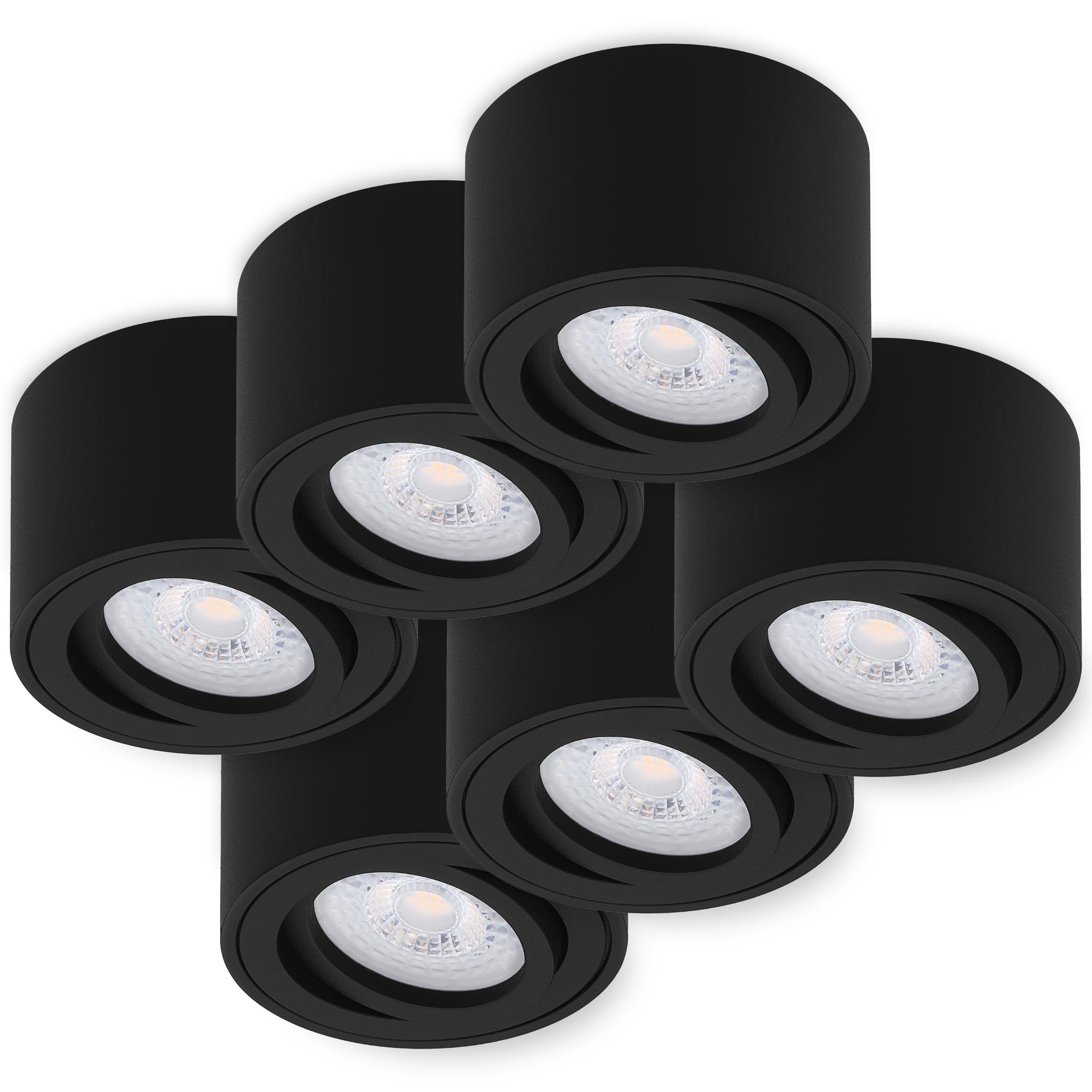 Oktaplex Lile - Foco empotrable (6 unidades, módulo LED, intensidad regulable, 4,9 W), color negro | 230 V, 2700 K, luz blanca cálida, 80 x 50 mm, de aluminio, orientable
