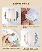 Vista 8 de 10 Bombillas Luces LED de Tocador para Espejo, 3000K 4000K 6500K y 10 Niveles de Brillo, Longitud de Cable Ajustable, Cable USB, Luces de Espejo