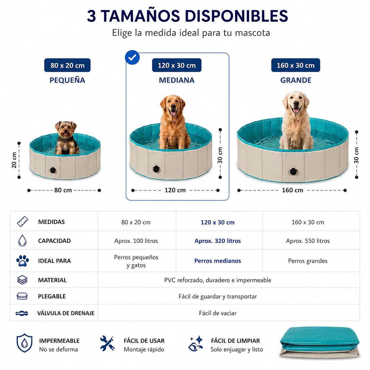 Piscines amovibles 120 x 30 cm - Piscine pour chien - Piscine pour chiens - Animaux de compagnie