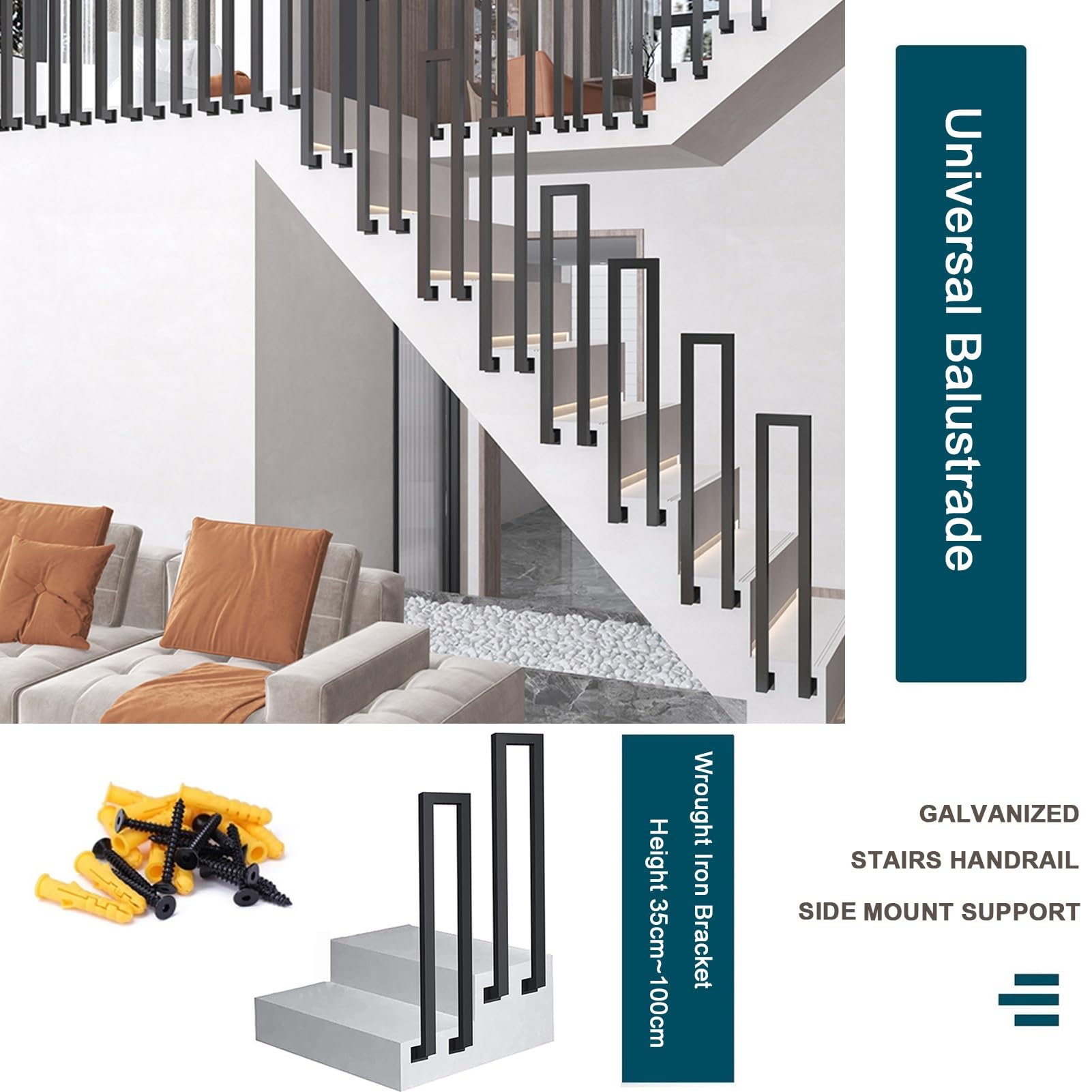 Outdoor Matte Black Wrought Iron Il For 1 Step Stair Railing Transitional Picket Design For Decking Garden Terrace And Balcony (35 100cm - View #6