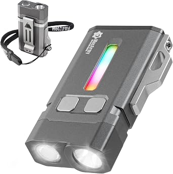 MecArmy SGN8 Pocket Keychain Flashlight, 1100 Lumens USB-C Led Flashlight Rechargeable, Dual Beam + RGB Side Light, Magnetic Base,Pocket Clip & Lanyard, Compact EDC Light for Camping, Emergency