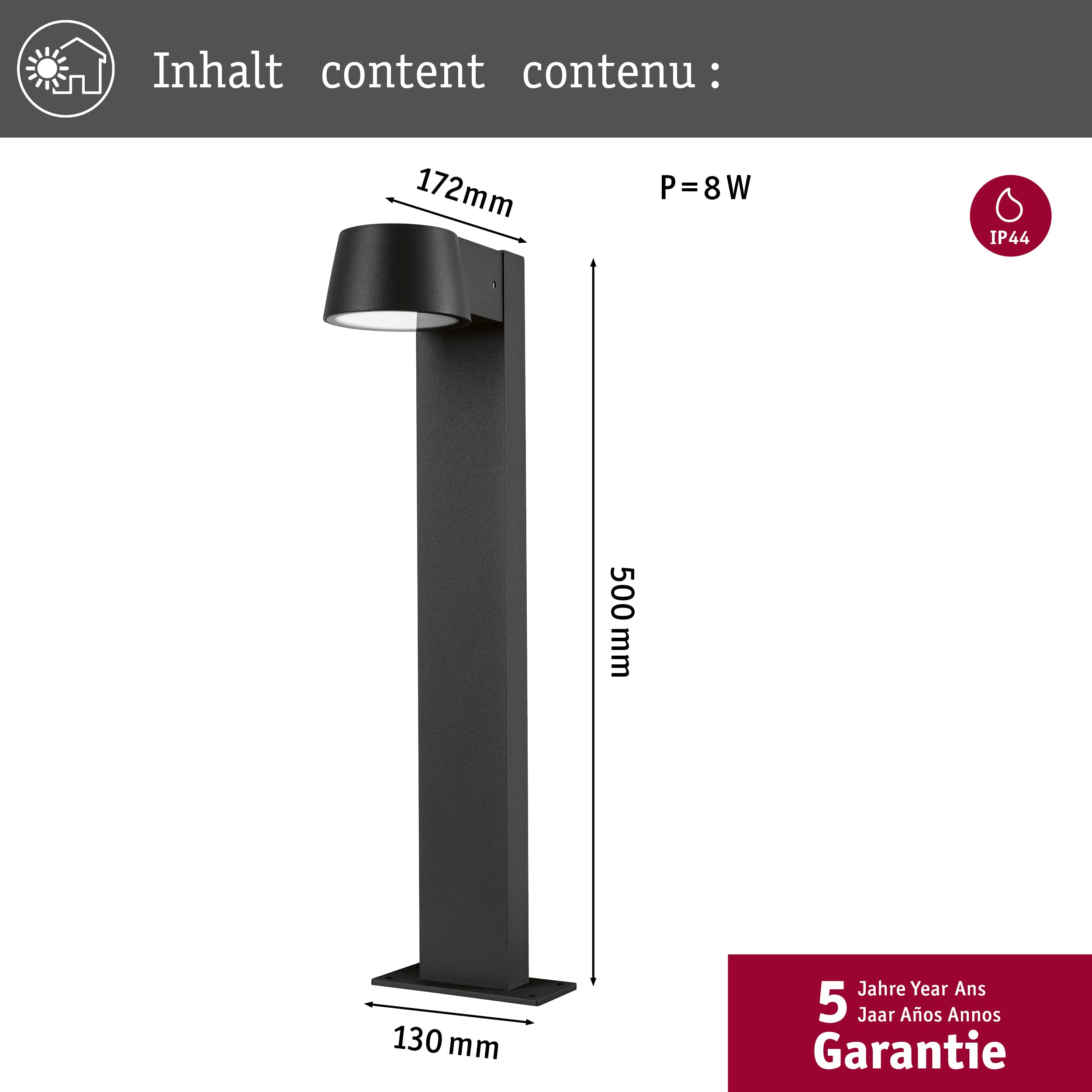 Paulmann 94454 - Lampada da esterno a LED Capea IP44, luce bianca calda, incl. 1 x 6 Watt, illuminazione per esterni, in alluminio, 3000 K