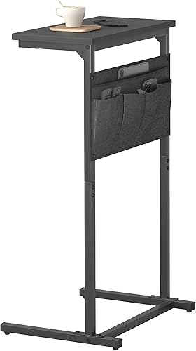 Mesa auxiliar en forma de C, mesa auxiliar para sofá, bandeja de TV pequeña, mesa de sofá con bolsa de almacenamiento para espacio pequeño, sala de