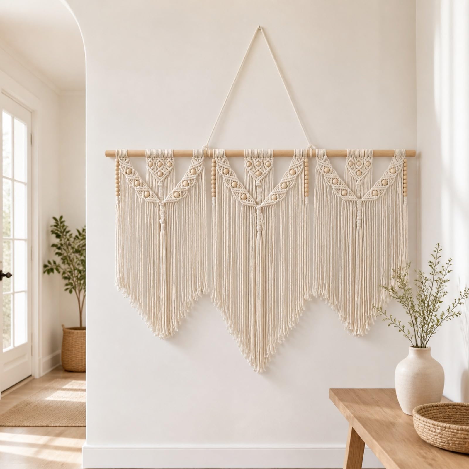 B Baosity Colgante Pared Cuerda Algodón a Mano Tapiz Macramé Boho Tapiz Macramé con Flecos para Dormitorios, Entradas, Estilo B