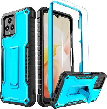 ExoGuard for T-Mobile Revvl 6 5G / Revvl 6X 5G Phone Case, Rubber Shockproof Full-Body Cover Case Come with a Tempered Glass Screen Protector, Built-in Kickstand Blue