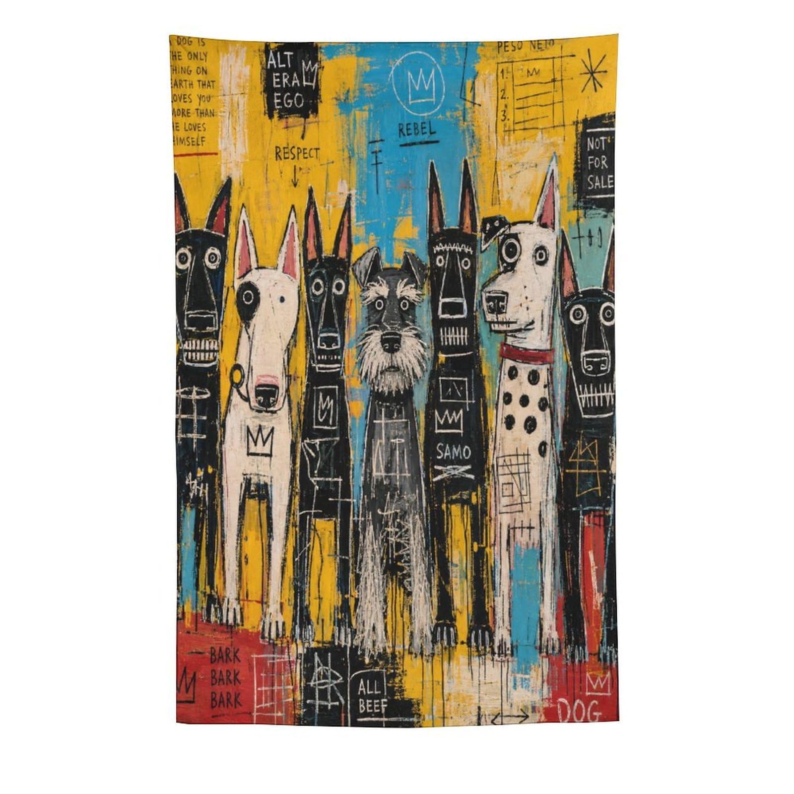 H3B8U2Y5 Street Dog Pack Wall Tapestry, Realistic Illustration, Apartment