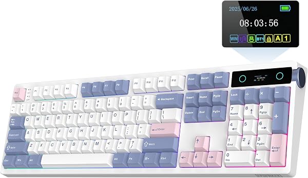 EPOMAKER TH108 Pro Teclado Mecánico Inalámbrico para Juegos de Tamaño Completo con Pantalla y Perilla, 10000mAh, Gasket Cremosa, Hot Swap, Controlador Personalizado, RGB (Blanco, Sea Salt Silent) - 1