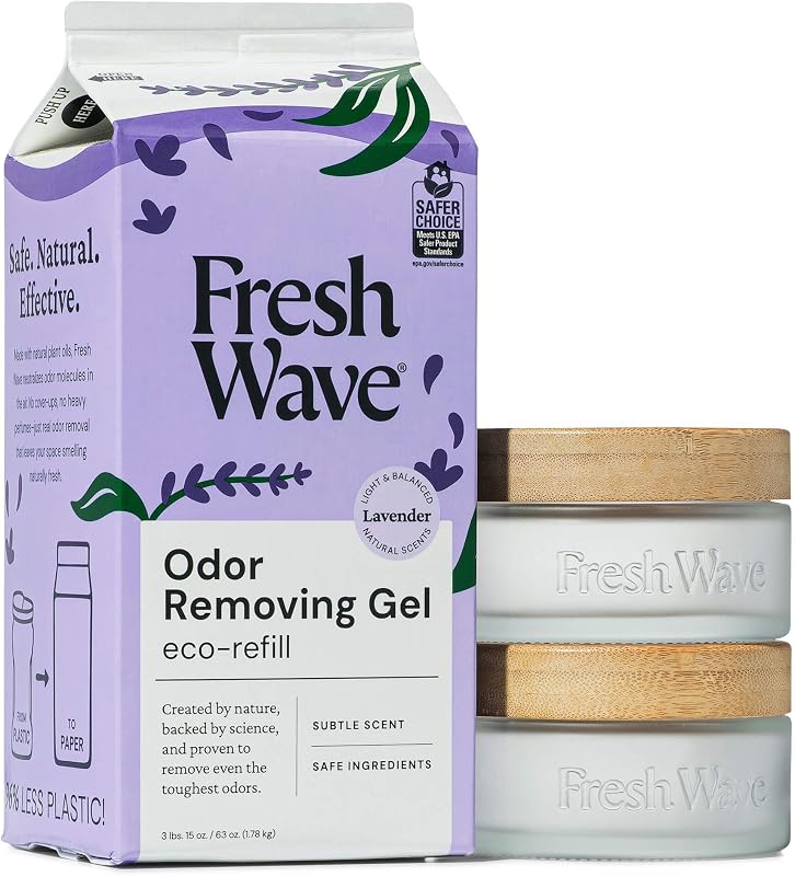 Removedor de odores em gel Fresh Wave com potes de vidro e refil, lavanda, 1,79 kg