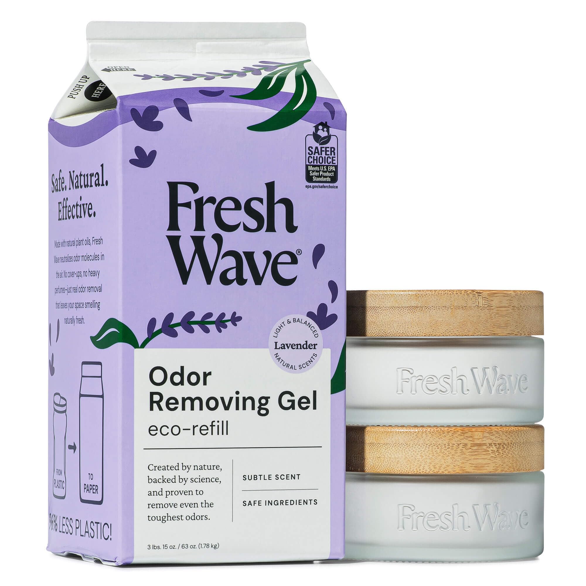 Fresh Wave Odor Removing Gel 2-Pack Glass Jar &amp; 63oz Refill, Lavender