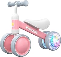 BEKILOLE Pink Balance Bike for 1 Year Old Girls - LED Light-Up Wheels, ASTM Certified Safety, 2-Min Assembly - 1st Birthday Gift 12-24 Months