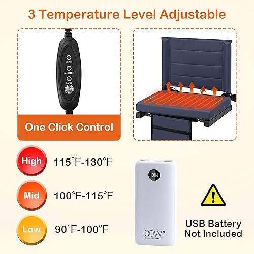 Miniatura 3 de Asientos de estadio con calefacción con respaldo para gradas, asiento portátil con calefacción para gradas, con correa para el hombro y cojín, silla