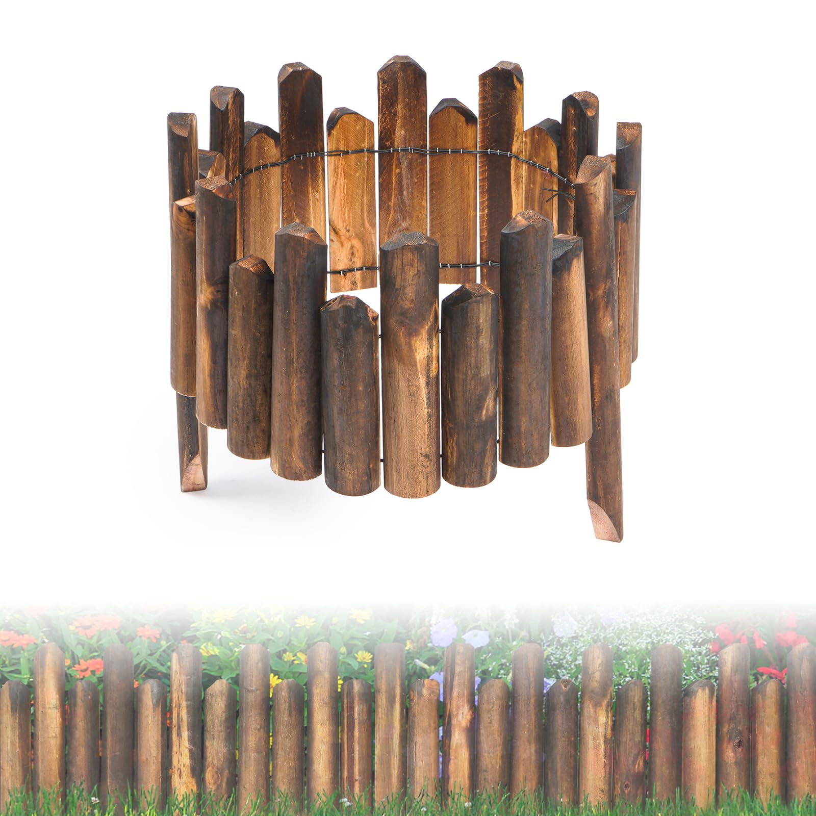 lesolar Garden Wooden Fence Edgings,47.2 x 7.87in Wood Garden Edging Border,Outdoor Lawn Flowerbeds Plant Landscape Edge Flexible Decoration Garden Yard,Log Roll Border Edging (NM074-1)