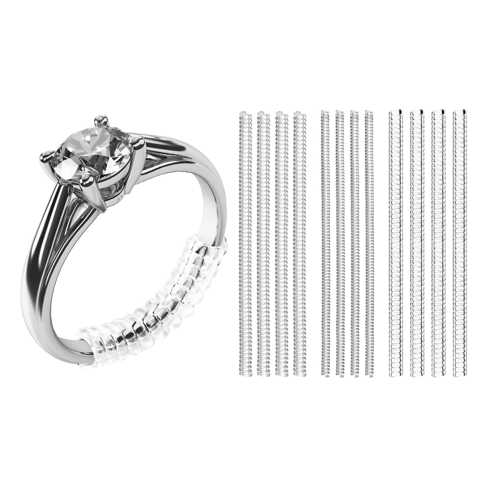 MeowooMeowoo Ring Sizers for Loose Rings, 12 pcs Coil Ring Size Adjuster, 3 Sizes for 2-6mm Band Widths, Ring Fitter for Loose Rings with Polishing Cloth, PRO