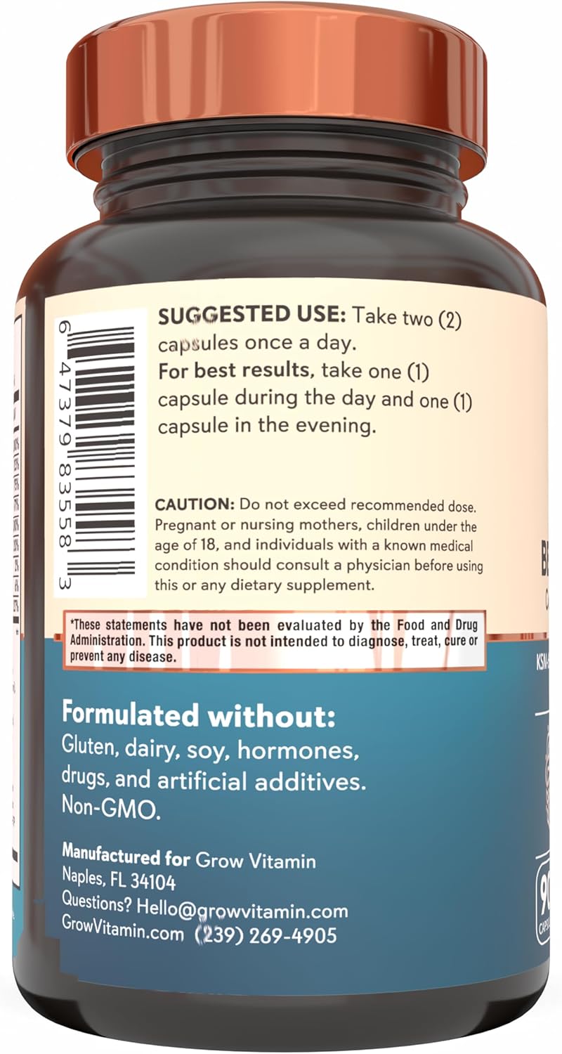 grow vitamin Cortisol Support, Organic KSM-66 Ashwagandha, AlphaWave L-Theanine, GABA, Magnesium, 90 Capsules