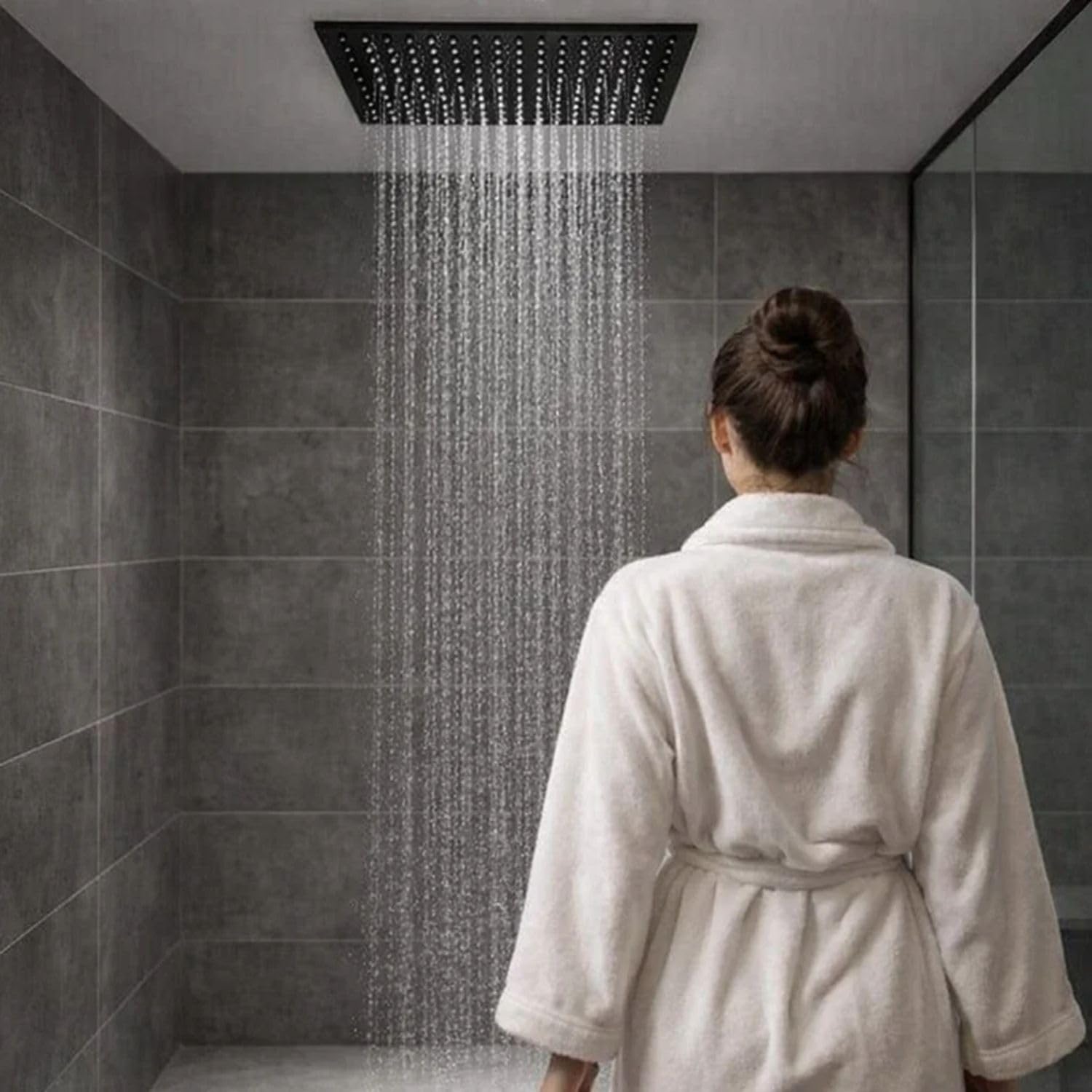 Ogomondo Soffione Doccia a Soffitto da Incasso Quadro Nero 400x400x2 mm 1 Getto 320 Ugelli Acciaio Finitura Nero Opaco con Scatola da Incasso