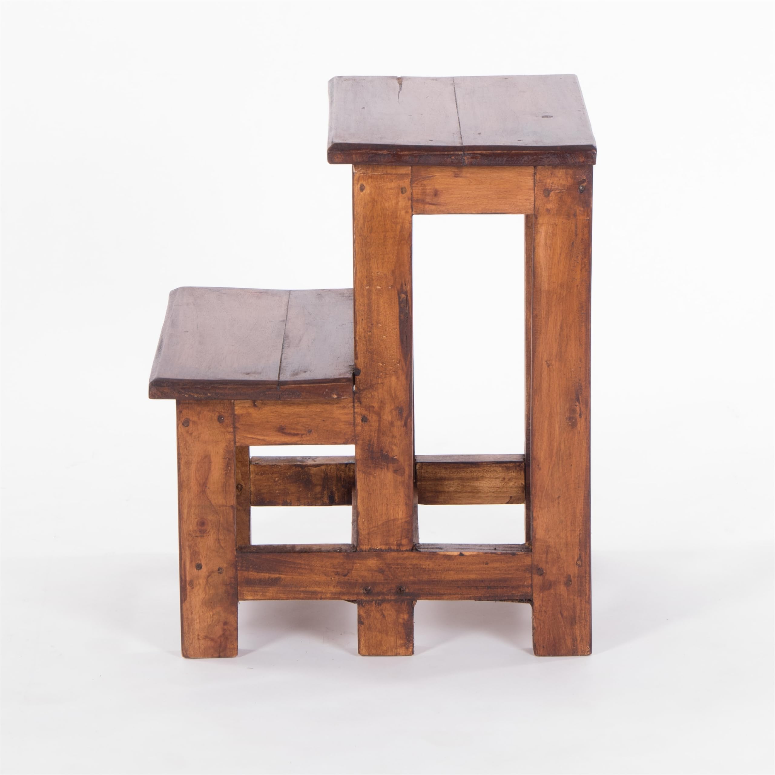 DESIGN DELIGHTS Scaletta a pedale, 46 x 37 x 37 cm (altezza x larghezza x profondità), in legno riciclato, a due livelli, sgabello in legno, per la casa, sgabello a gradini