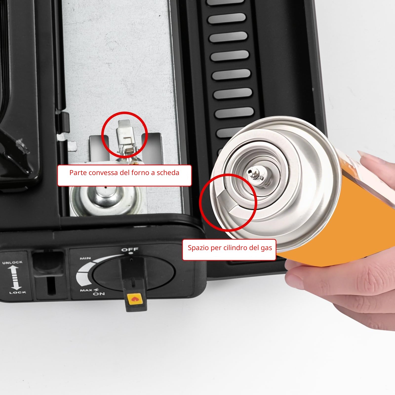 Fornello a gas a 2 fuochi, per bombola a gas, portatile, da campeggio, per esterni, in alluminio, con piastra per picnic