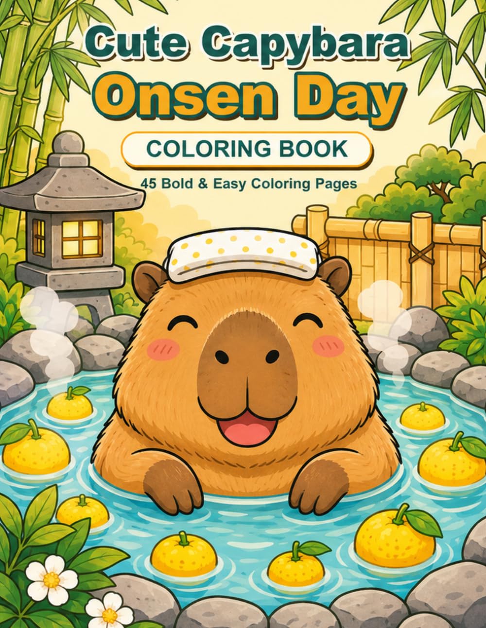 Cute Capybara Onsen Day: Coloring Book
