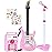 Best Choice Products Kids Electric Musical Guitar Play Set, Toy Guitar Starter Kit Bundle w/ 6 Demo Songs, Whammy Bar, Microphone, Amp, AUX, 2 Sticker Sheets - Soft Pink
