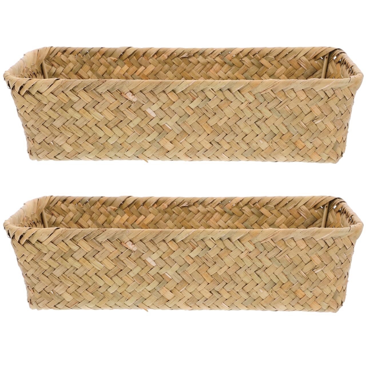 DECHOUS Wicker Storage Basket with Handle Handwoven Set of 2 for Shelves Organizer Toilet Paper Baskets For Small Rattan With Handle Bin Kitchen Drawer Organiser Bathroom Cupboard Laundry Roll