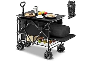 Double decker loungewagon bench with extendable handle utility collapsible garden tool wagon 500lbs capacity