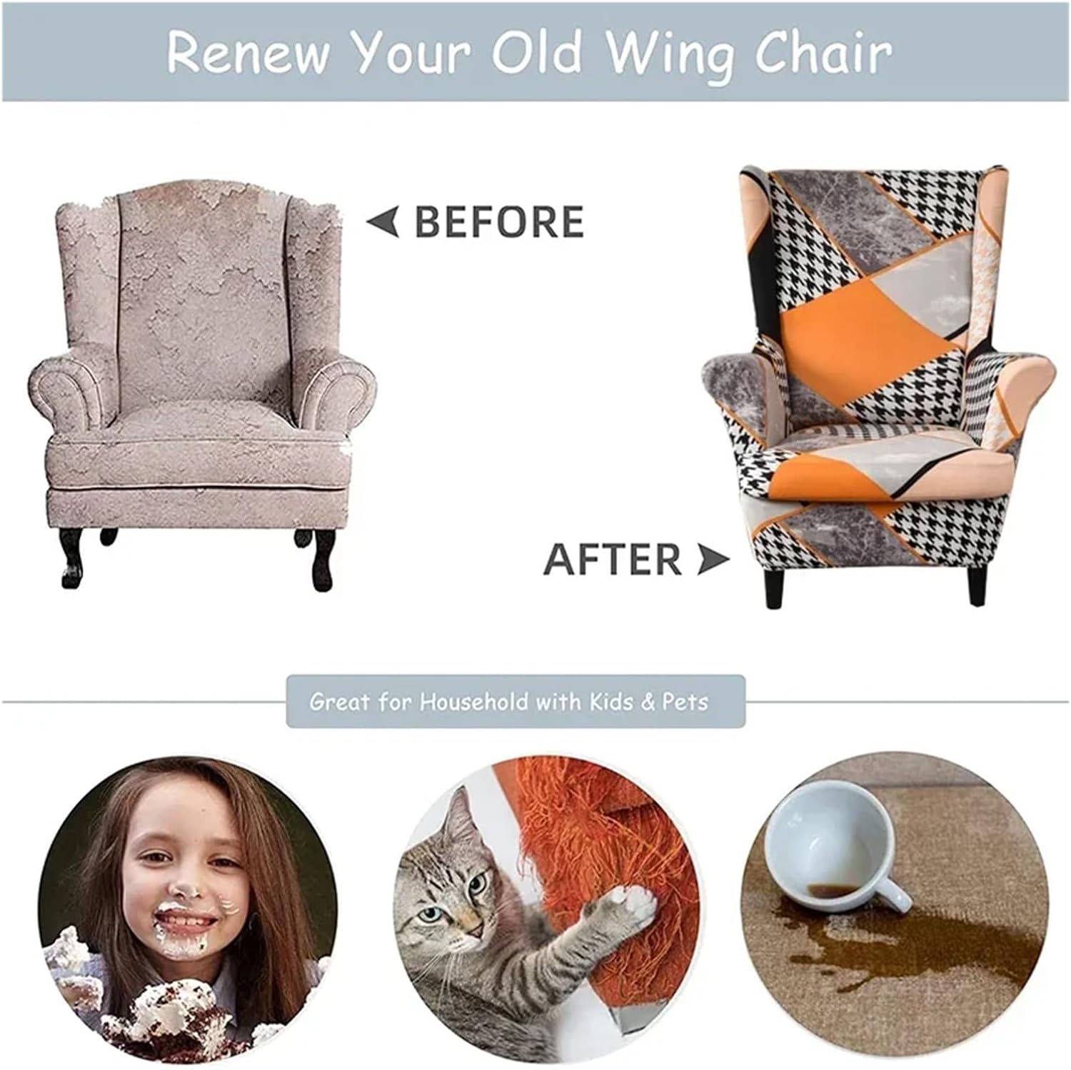 Chair Covers Armchair Wing Chair Slipcovers 2piece/Set Stretch Wingback Covers Sofa Slipcover Armchair Furniture Protector(Color 25)