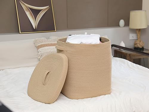 Miniatura 117 de Cesta de almacenamiento rectangular extragrande de 22 x 14 x 18 pulgadas con tapa, cesta de almacenamiento grande de cuerda de algodón, cesta