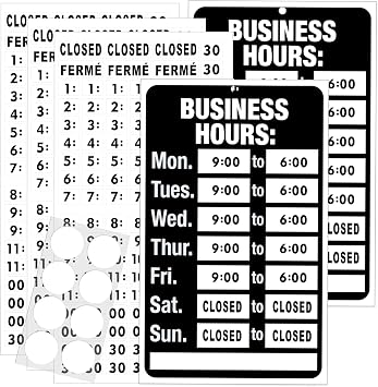 2 Pack Business Hours Sign, Store Operation Signs for Open Closed, Window Glass Door Office Outdoor, Include 2 Black Signs 360 Stickers