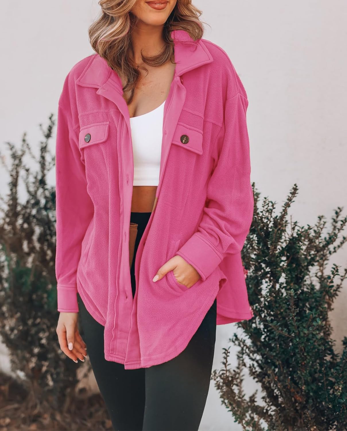 Women's Corduroy Shirt Jacket Long Sleeve Button Down Top with Lapel Collar Pockets Casual Wear for Vacation - Image 2