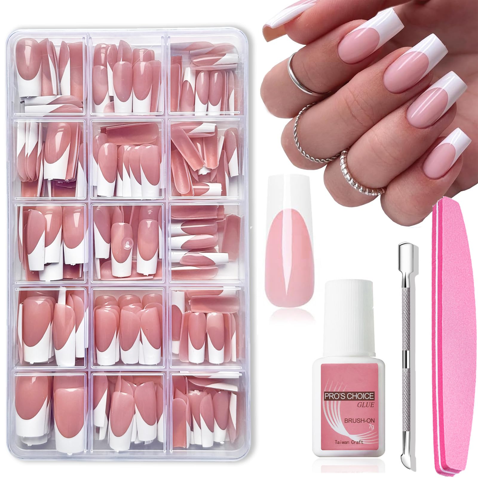 French False Nails, 240 Pcs Coffin Press on Nails Set, Fake Nails Nude Color French False Nail Kit