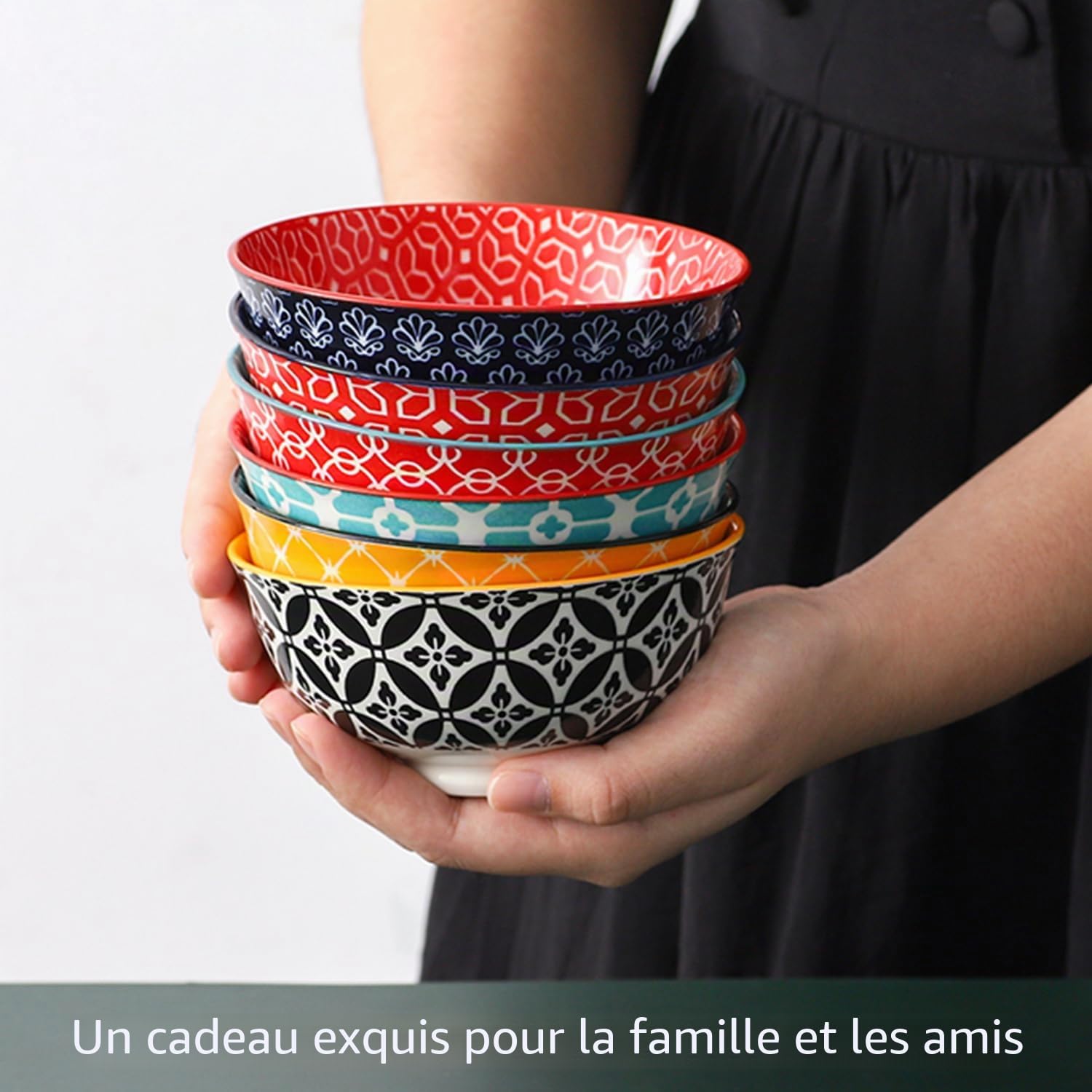 DOWAN Bols à Dessert en Porcelaine, 300ml Petits Bols à Soupe, Couleurs Vives, Bol à Céréale pour Petit Dejeuner, Riz, Soupe Miso, Crème Glacée, Dessert, Léger & Durable | Lot de 6, Noël Cadeau