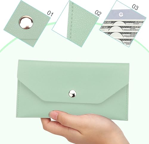 Miniatura 2 de 3 Piezas Bolsas de Sobres de Dinero en Efectivo, Pletpet Bolsa de Dinero de Cuero PU Cartera de Efectivo Sobre Reutilizable de Presupuesto para