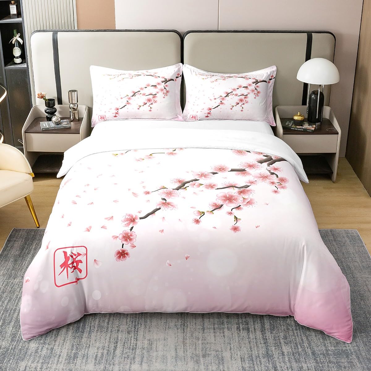 Housse de couette 200x200 contre la literie terne parure florale rose anti-froissement