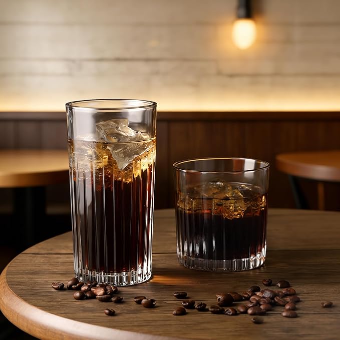 Set de 8 Vasos Laerjin, 12 oz y 10 oz, Vidrio Grueso, Transparente miniatura 4